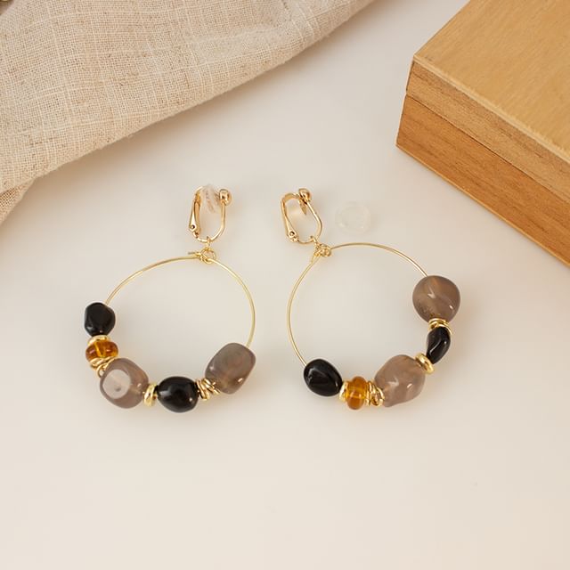 / Drop Earring Hoop Hook Irregular Beaded Clip-On FashionChic