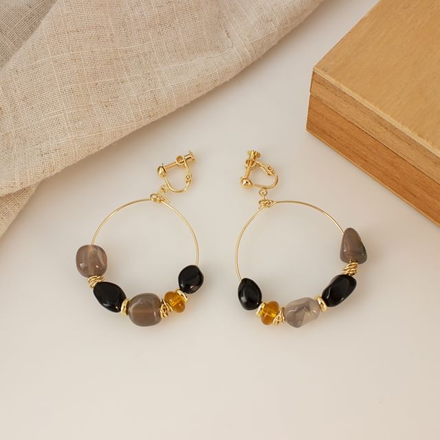 / Drop Earring Hoop Hook Irregular Beaded Clip-On FashionChic