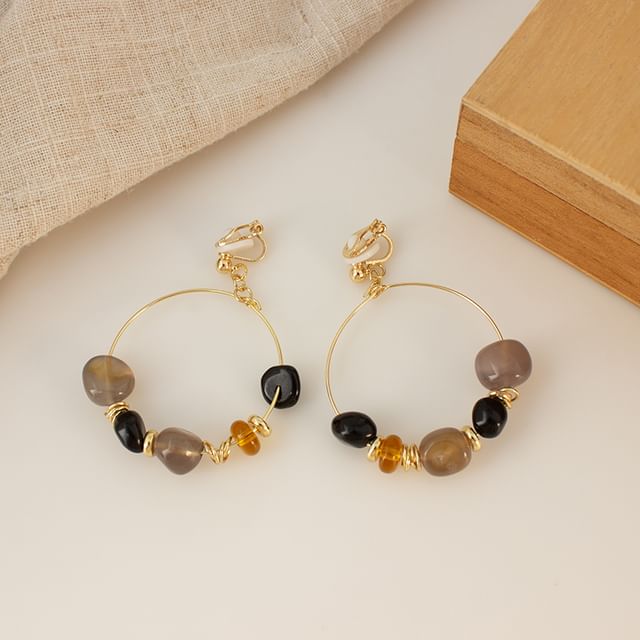 / Drop Earring Hoop Hook Irregular Beaded Clip-On FashionChic