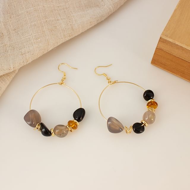 / Drop Earring Hoop Hook Irregular Beaded Clip-On FashionChic