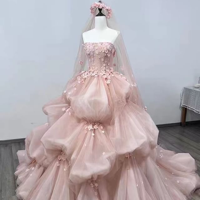 Strapless Lace Embroidered Wedding Ball Gown FashionChic