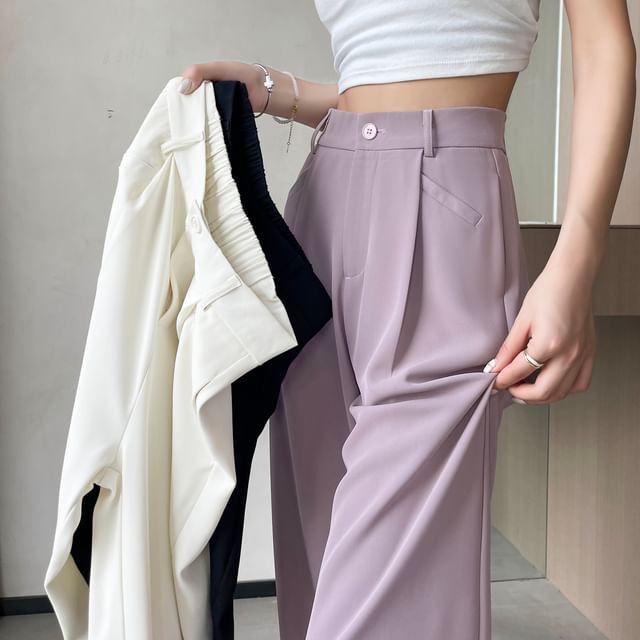Plain (Various High Designs) Leg Dress Pants Wide Waist FashionChic