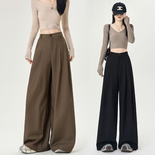 High Plain Leg Dress Rise Wide Pants FashionChic