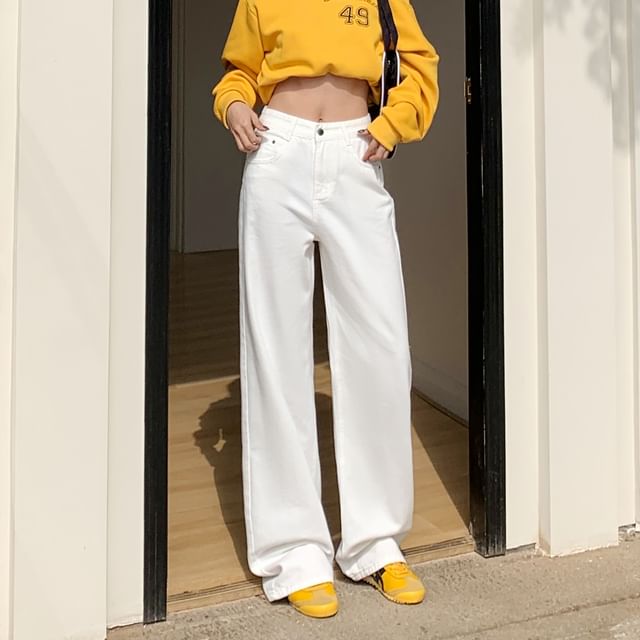 Rise (Various Designs) Suit High Wide Washed Leg Pants Plain FashionChic