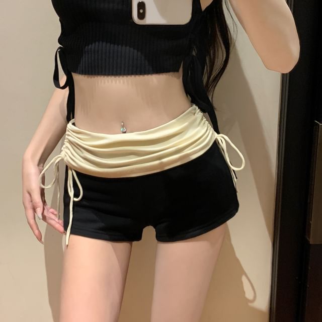 High Ruched Pants Drawstring Waist Hot Tone Two FashionChic