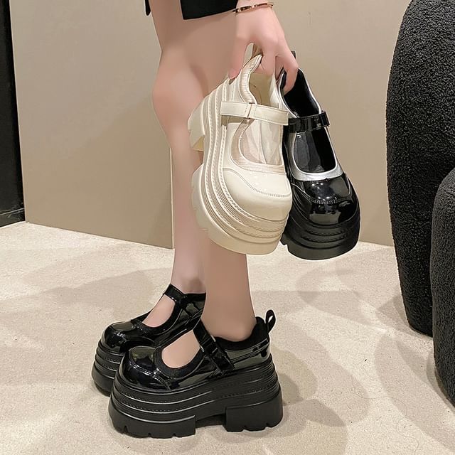 Strap Platform Mary Shoes Jane Adhesive Faux Leather FashionChic