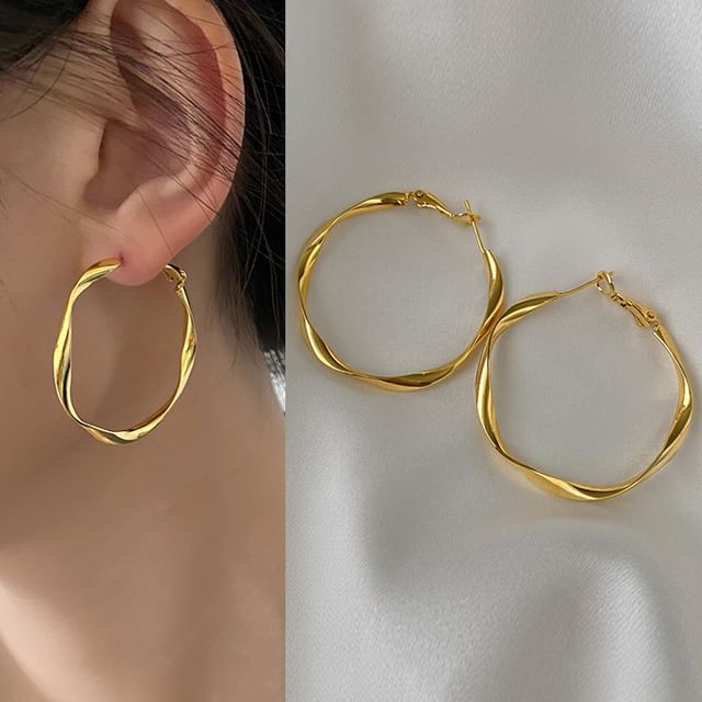 (Various Alloy Designs) Earring Hoop Twisted FashionChic