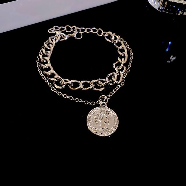 / Alloy Coin Pendant Necklace Layered Bracelet FashionChic