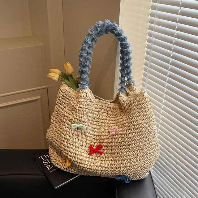 Strap Tote Bag Woven Tassel Bow FashionChic