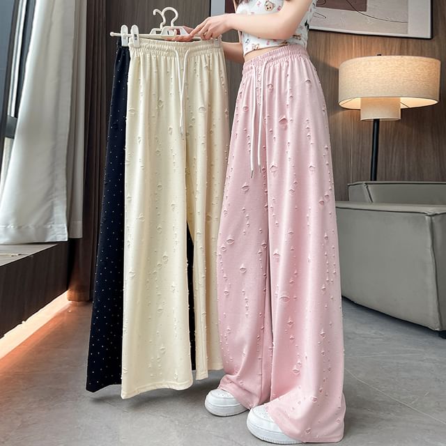 Distressed (Various Wide Leg Drawstring Pants Waist Designs) FashionChic