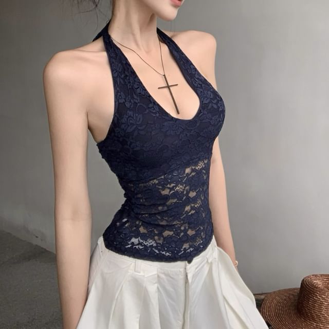 Pants Halter Plain Leg Lace High Top Wide Waist / FashionChic