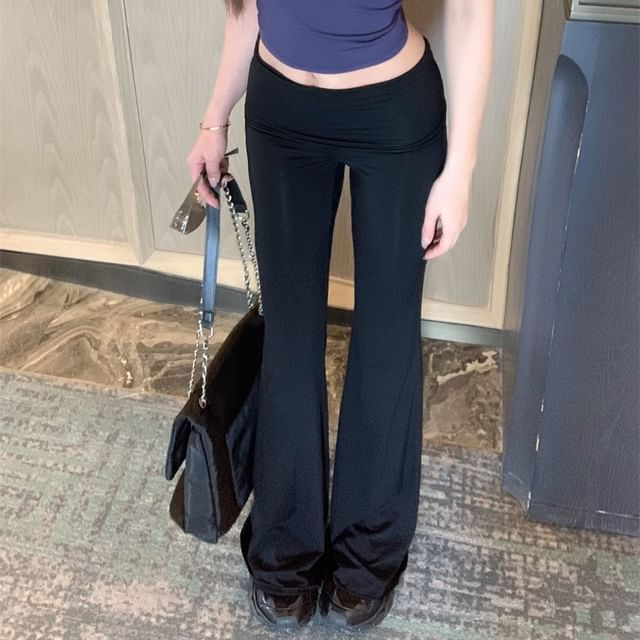 Top Flared Plain / Camisole Rhinestone Padded Rise Mid Pants FashionChic