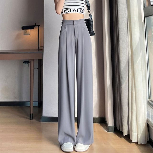 (Various High Pants Suit Wide Leg Plain Rise Designs) FashionChic