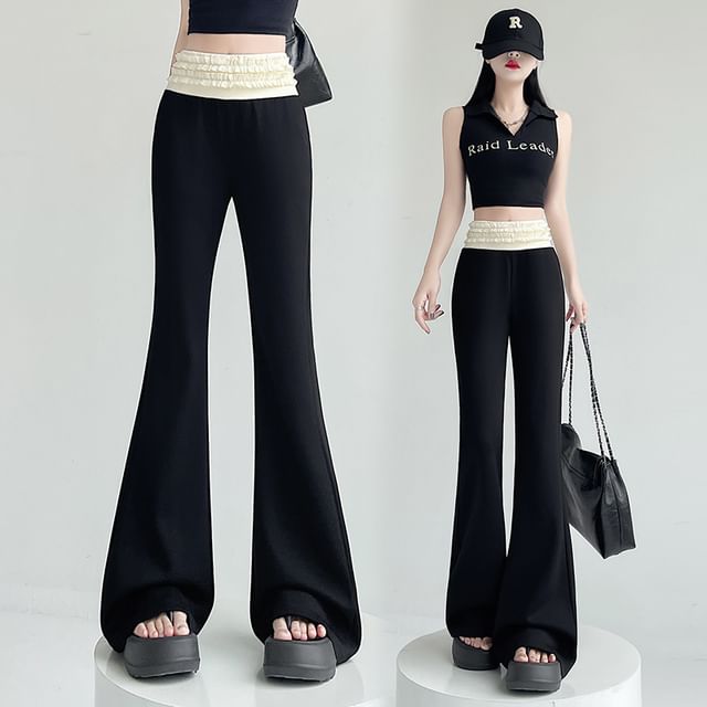 Two Tone High (Various Designs) Frill Pants Flared Rise Trim FashionChic