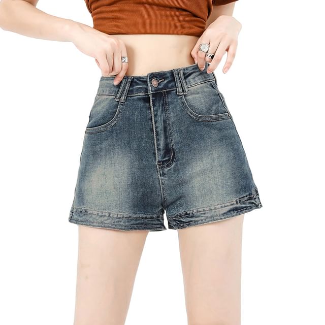 High Washed Denim Hot Pants Waist FashionChic