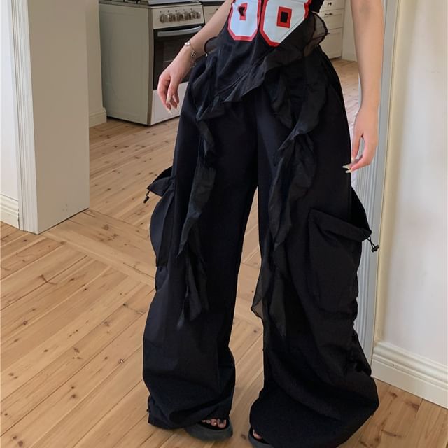 Leg Numbering Waist Top High Pants Wide Tube / Ruffled FashionChic