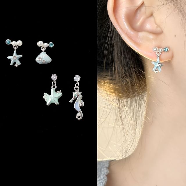 / Asymmetrical Rhinestone Drop Clip-On Earring Star FashionChic