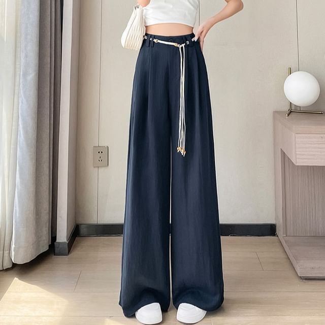 (Various Waist Plain Designs) Wide Pants Leg High FashionChic