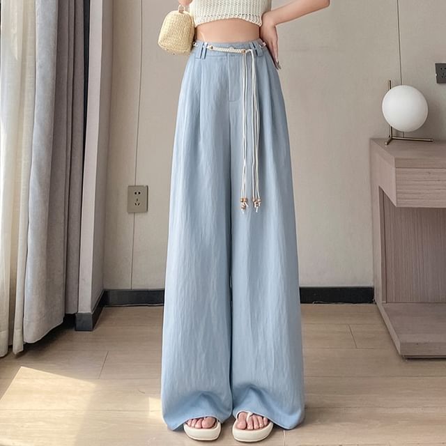 (Various Waist Plain Designs) Wide Pants Leg High FashionChic