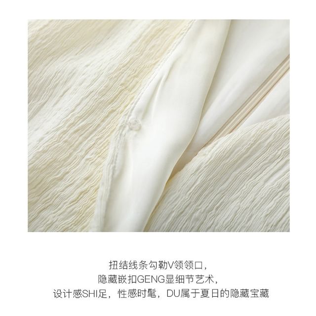 Plain Top Tank Slit Wide Rise / Pants Knot Leg High V-Neck FashionChic