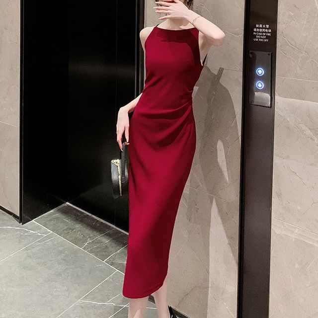 Dress Plain Sleeveless Midi Sheath FashionChic