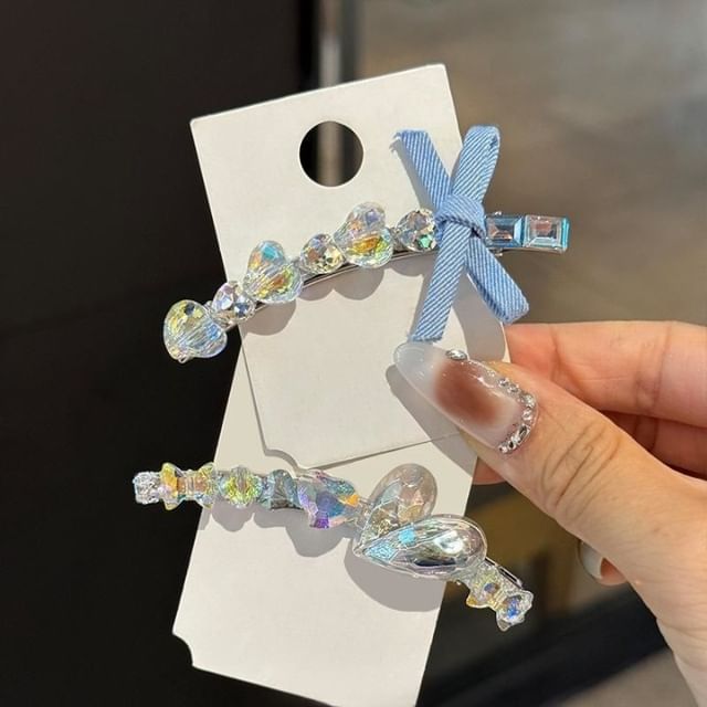 Clip Ribbon Crystal Faux Heart Hair FashionChic