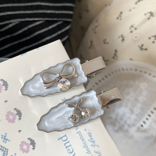 / Clip Bow Alloy Rhinestone Hair of Cherry Set 2: FashionChic