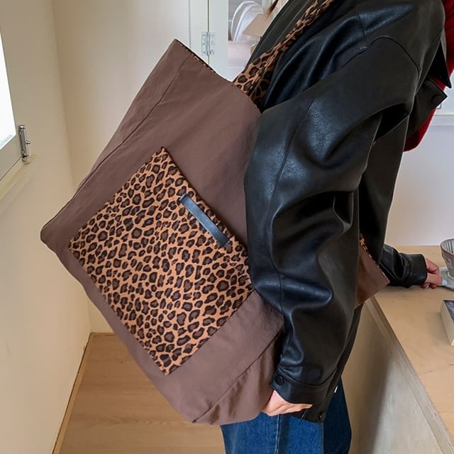 Panel Tote Print Bag Leopard FashionChic