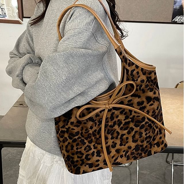 Bag Bow Tote Print Leopard FashionChic