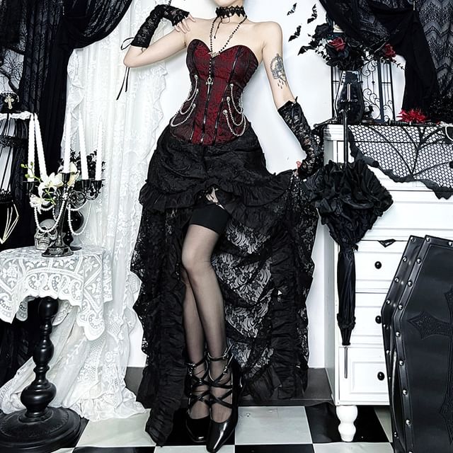 Chain Double Breasted Panel Jacquard Tube Bustier Top FashionChic