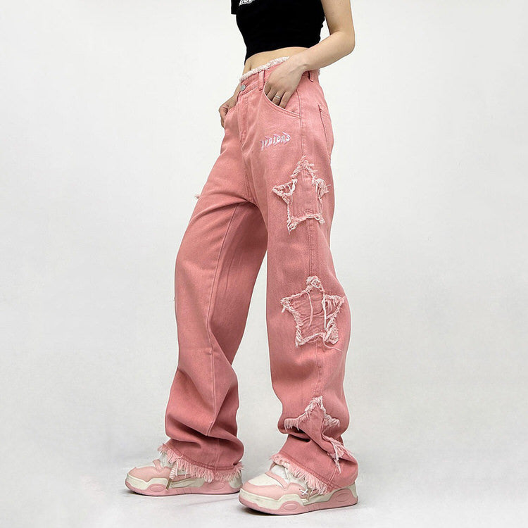 Y2K Pink Star Jeans Boogzel Clothing