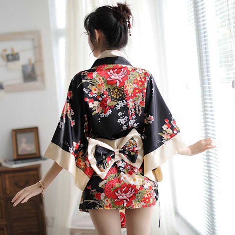 Charming Red Kimono Floral Cosplay Lingerie Dress Modakawa