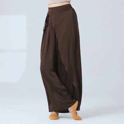 Flowy Silk Lace Up Wide Leg Pants modakawa