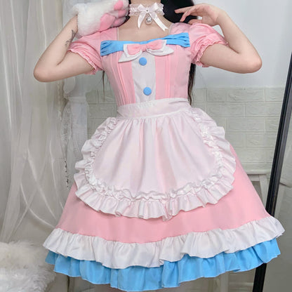 Lolita Bow Knot Ruffled Maid Dress Modakawa