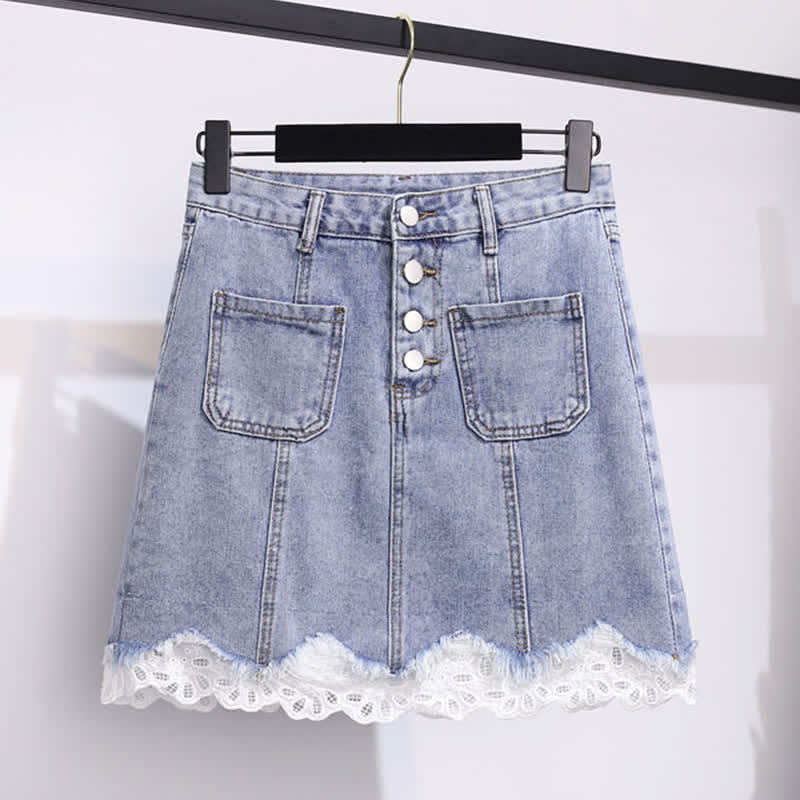 Bowknot Knitted T-Shirt High Waist Denim Skirt modakawa