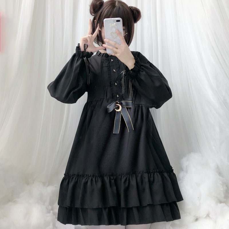 Black Gothic Darkness Star Button Front Dress Modakawa