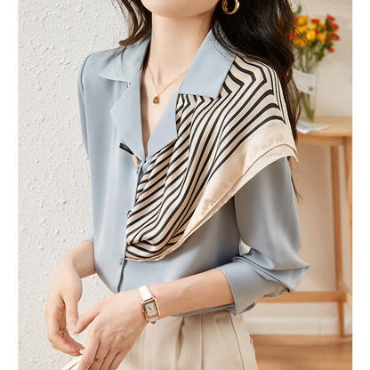 Chic Patchwork Long Sleeve Satin Shirt modakawa