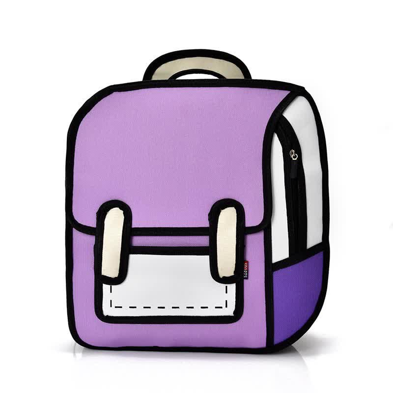 3D Cartoon Colorblock Canvas School Backpack modakawa