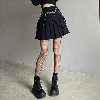 Y2K Zipper Short Sweatshirt Waistband Pleated Skirt Set Modakawa