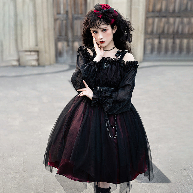 Black Chain Belt Long Sleeve Slip Lolita Dress modakawa