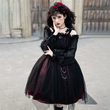 Black Chain Belt Long Sleeve Slip Lolita Dress modakawa