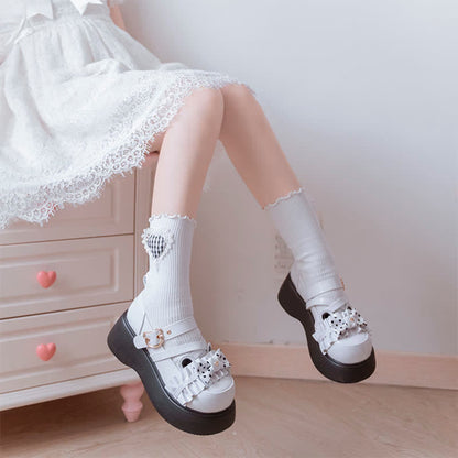 Cartoon Bear Polka Dot Bow Knot Platform Lolita Shoes modakawa