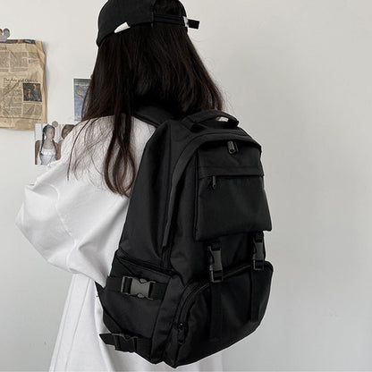 Casual Black Pure Color Casual Backpack modakawa