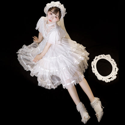 Elegant High Collar Lace Bow Knot Lolita Dress modakawa