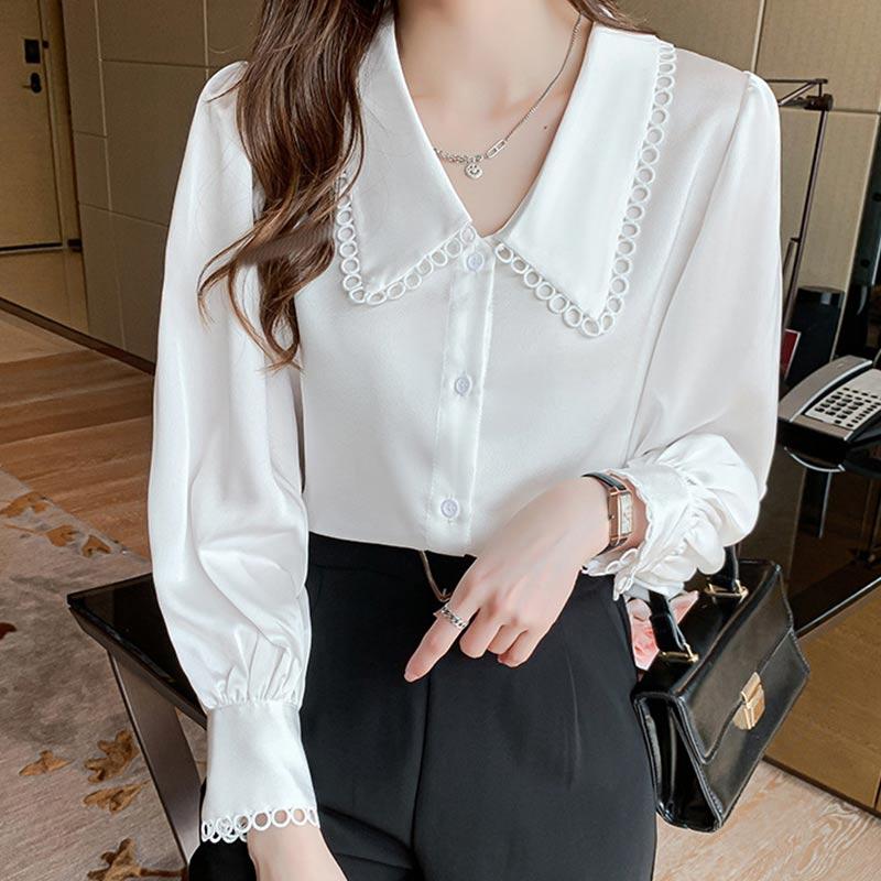 Elegant Hollow Out Lace Sleeve Shirt Modakawa