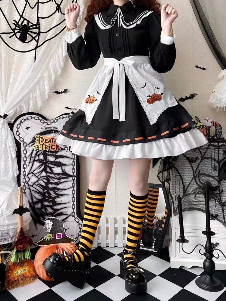 Halloween Lolita Witch Pumpkin Embroidery Dress Set mySite