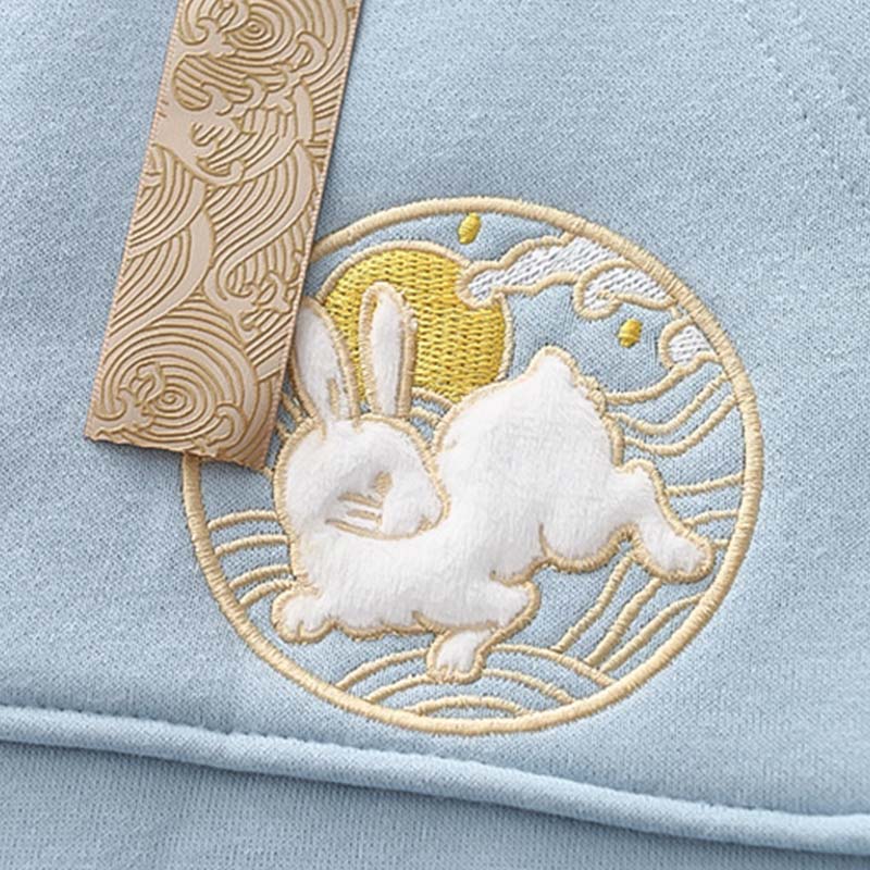 Casual Rabbit Embroidery Wave Print Hoodie modakawa