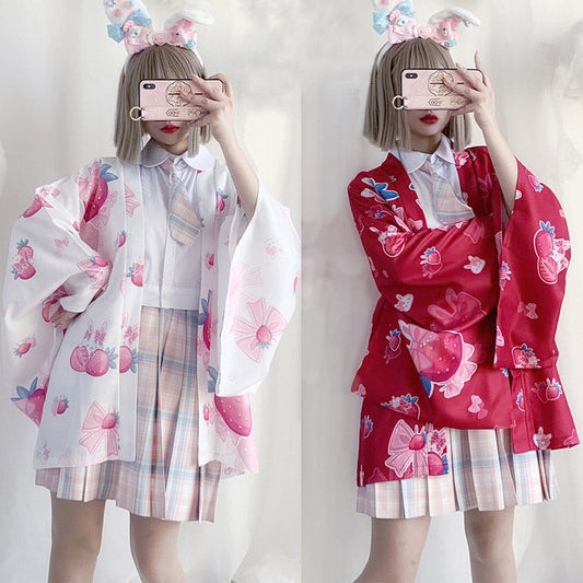 Strawberry Loose Cardigan Kimono Outerwear modakawa