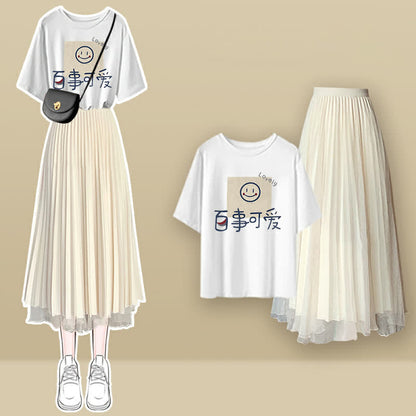 Cartoon Bear Letter Print T-Shirt Pleated Tulle Skirt modakawa