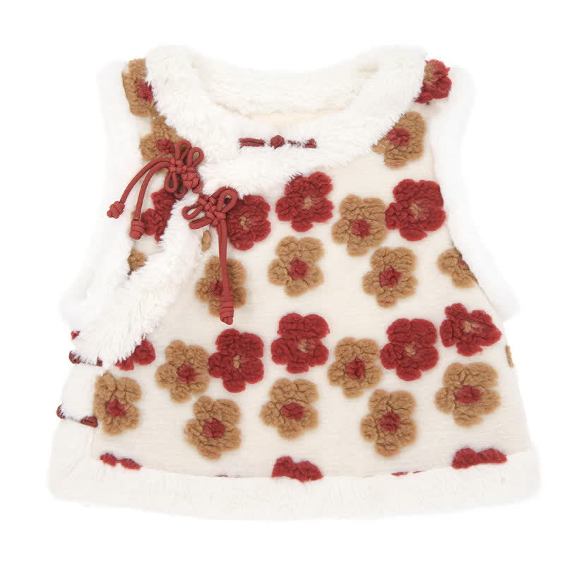 Red Flowers Buckle Vest Bowknot Cheongsam Dress modakawa